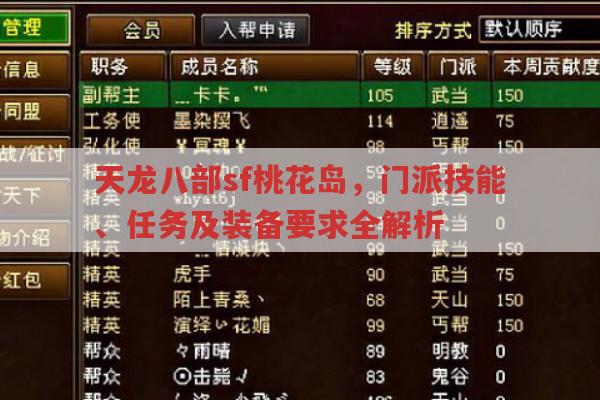 天龙八部sf桃花岛，门派技能、任务及装备要求全解析
